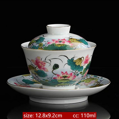 Palace Style keramikas Gaiwan emaljas krāsa ar vāku tējtasīti Light Luxury Chinese Beauty Tea Infuser Mājas tējas komplekta piederumi
