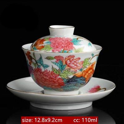 Palace Style keramikas Gaiwan emaljas krāsa ar vāku tējtasīti Light Luxury Chinese Beauty Tea Infuser Mājas tējas komplekta piederumi