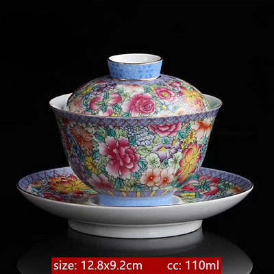 Palace Style keramikas Gaiwan emaljas krāsa ar vāku tējtasīti Light Luxury Chinese Beauty Tea Infuser Mājas tējas komplekta piederumi