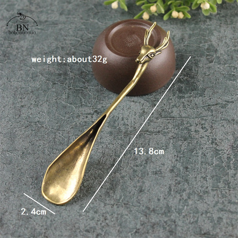 Senovinis žalvaris varinis elnio dharma galvos arbatos kaušeliai semtuvas Kavos juodosios arbatos šaukštelis miltelių šaukštelis arbatos indas Arbatos ceremonijos ledai