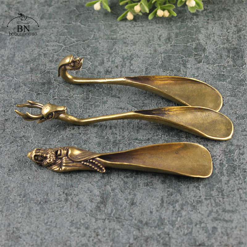 Senovinis žalvaris varinis elnio dharma galvos arbatos kaušeliai semtuvas Kavos juodosios arbatos šaukštelis miltelių šaukštelis arbatos indas Arbatos ceremonijos ledai