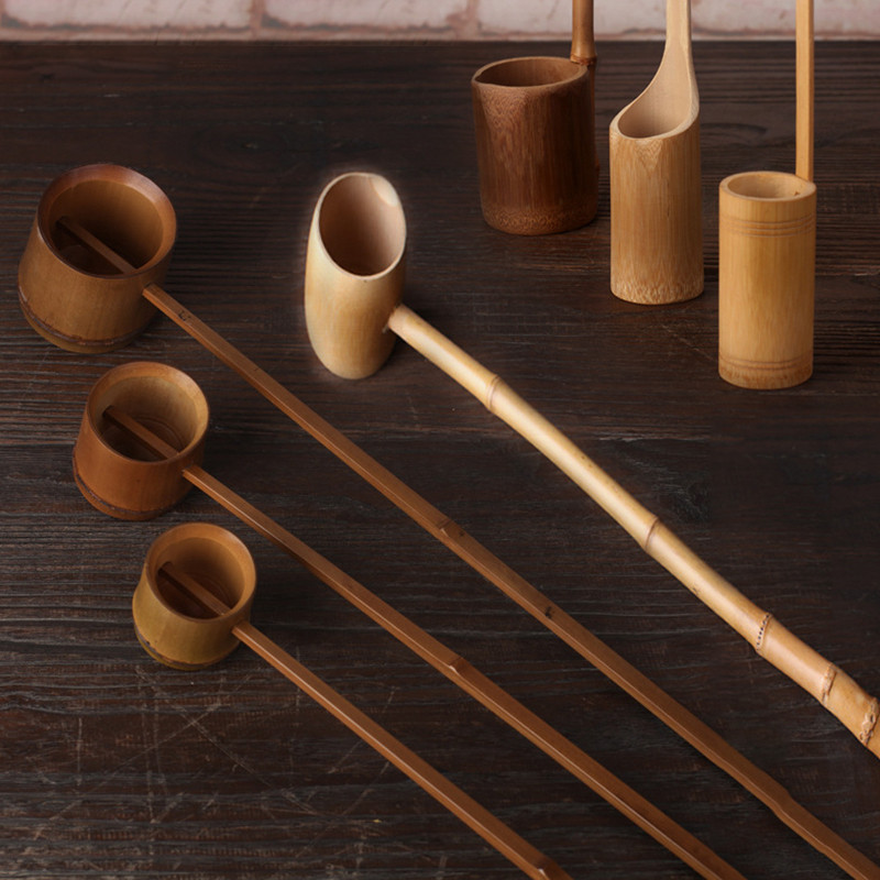 Bambusa ūdens karote ar garu rokturi vannas kauss mājas dārza tējas ceremonijai vannas istabai saunas karotes virtuves galda piederumi