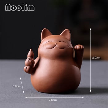 Μωβ Πηλός Lucky Cat Tea Pet Χειροποίητα χαριτωμένα μικρά ειδώλια ζώων Δημιουργική κεραμική χειροτεχνία Διακοσμητικά τραπέζια τσαγιού