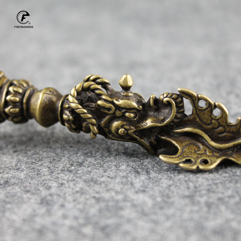 Retro réz Buddha hangszer Sárkányfej Just Vajry Pestle Puer Tea kés Dísz lakberendezési Antik sárgaréz íróasztal dekoráció