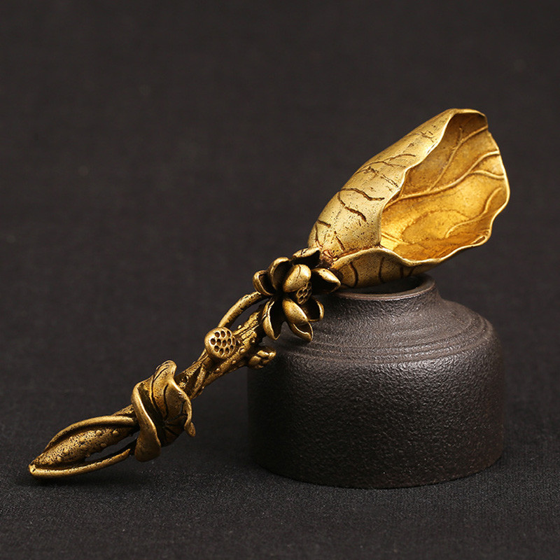 Vintage misiņa lotosa tējas karotes Lāpsta Tējas trauki Aksesuāri Dekorācijas Antīki vara lāpstiņa Karote Galda piederumi Radoši rotājumi