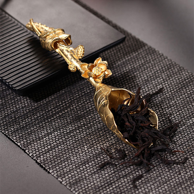 Vintage misiņa lotosa tējas karotes Lāpsta Tējas trauki Aksesuāri Dekorācijas Antīki vara lāpstiņa Karote Galda piederumi Radoši rotājumi