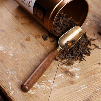 Дървена дръжка Лопата за чай Чаена лъжица, лъжици за кафе от калаена сплав Абанос Чаени лъжички за сервиране, Чаена лъжица за лесно почистване против пръскане