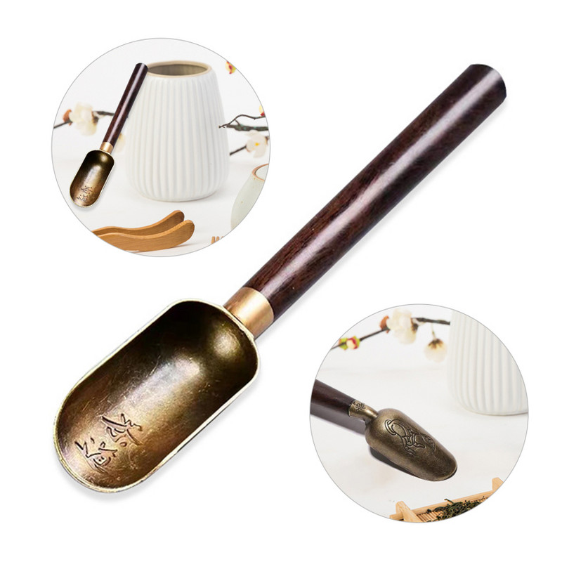 Koka roktura tējas lāpsta tējas karote, alvas sakausējuma melnkoka kafijas karotes galda trauki tējkarotes, viegli tīrāma pret smidzināšanu tējas karote