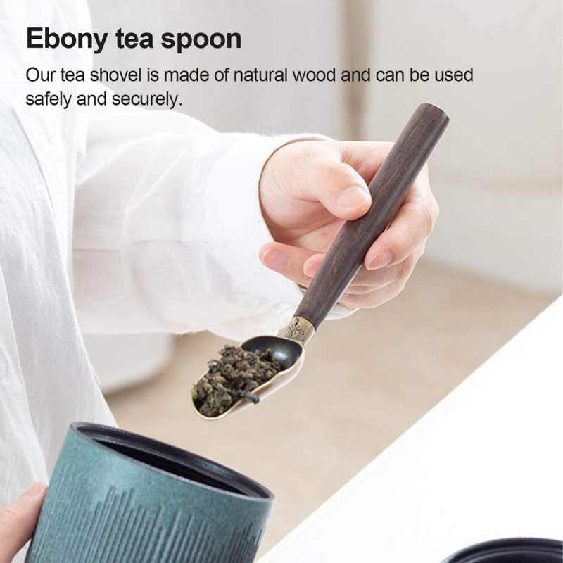 Koka roktura tējas lāpsta tējas karote, alvas sakausējuma melnkoka kafijas karotes galda trauki tējkarotes, viegli tīrāma pret smidzināšanu tējas karote