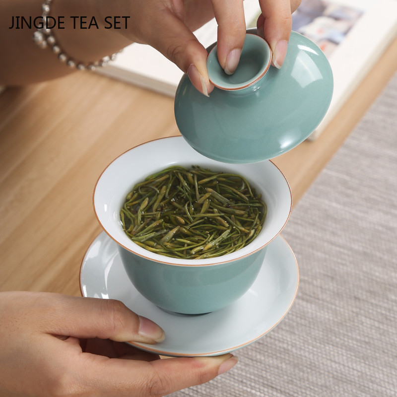 Klasiskā keramikas tēja tēja mājas vienkrāsains ar tējtases vāku Ceļojumu pārnēsājami tējas trauki, rokām gatavoti tējas ceremonijas piederumi