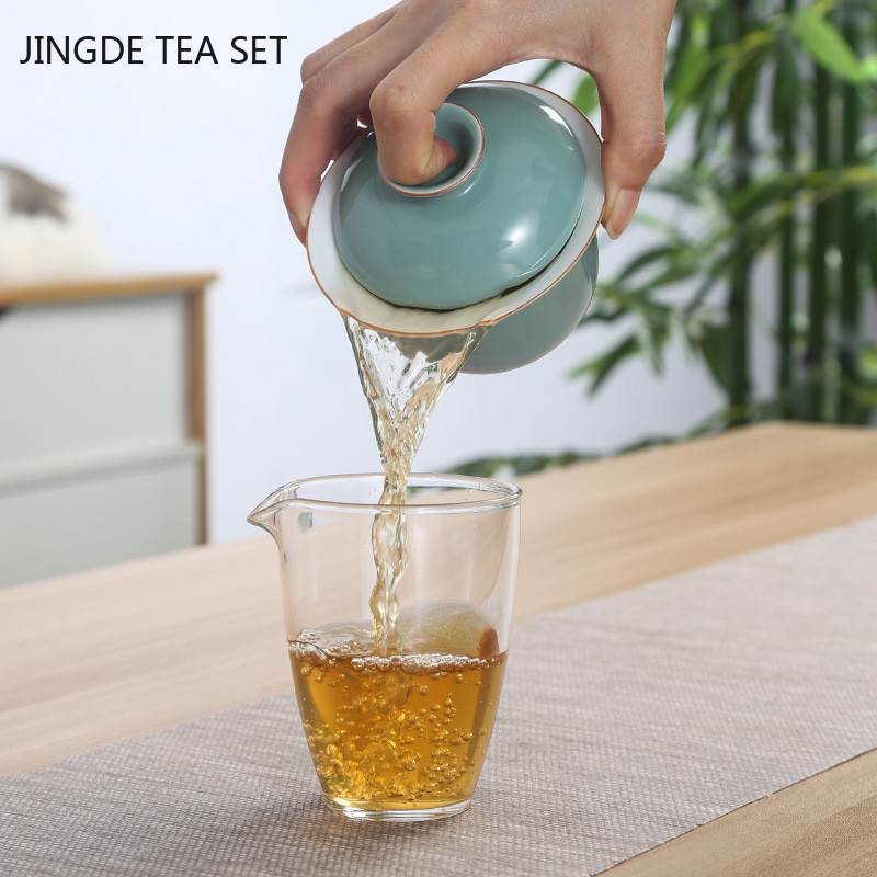 Klasiskā keramikas tēja tēja mājas vienkrāsains ar tējtases vāku Ceļojumu pārnēsājami tējas trauki, rokām gatavoti tējas ceremonijas piederumi