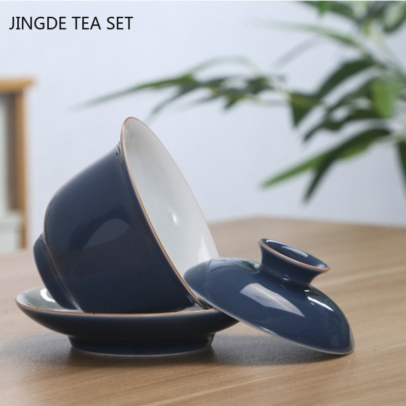 Klasiskā keramikas tēja tēja mājas vienkrāsains ar tējtases vāku Ceļojumu pārnēsājami tējas trauki, rokām gatavoti tējas ceremonijas piederumi