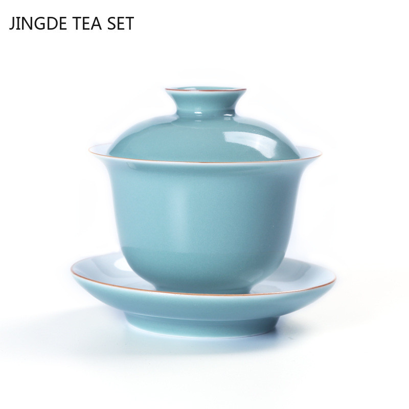 Klasiskā keramikas tēja tēja mājas vienkrāsains ar tējtases vāku Ceļojumu pārnēsājami tējas trauki, rokām gatavoti tējas ceremonijas piederumi