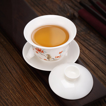 Чаша за чай Gaiwan от китайски сует и нефрит, бял порцелан, ръчно рисувани цветя, шарки, керамична купа за чай, домашни прибори за чай, съдове за пиене, 170 ml