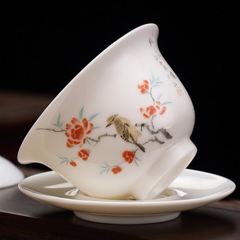 Φλυτζάνι τσαγιού Γκαϊβάν Κινεζικό σουέτ νεφρίτη Λευκή πορσελάνη με μοτίβο λουλούδια ζωγραφισμένα στο χέρι Κεραμικό μπολ τσαγιού Home Teaware Drinkware 170ml