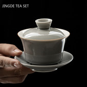 Tradicionālas keramikas pelēkas glazūras Gaiwan mājas ar rokām gatavota tēja tēja vienkrāsains ar vāku tējkrūzei ceļojumu pārnēsājami tējas piederumi