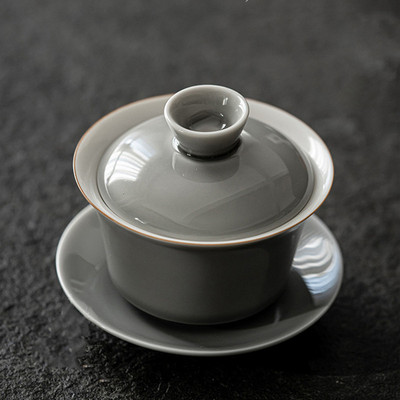Tradicionālas keramikas pelēkas glazūras Gaiwan mājas ar rokām gatavota tēja tēja vienkrāsains ar vāku tējkrūzei ceļojumu pārnēsājami tējas piederumi