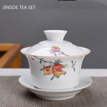 Китайски ръчно изработен бял порцелан Gaiwan Ръчно рисувани цветя Купа за чай Домакински керамични прибори за чай Лична чаша 230 ml