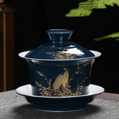 Ķīniešu roku darbs, balts porcelāns Gaiwan, rokām apgleznoti ziedi, tējas trauks, sadzīves keramikas tējas trauki, dzēriena trauki, personīgais kauss 230 ml