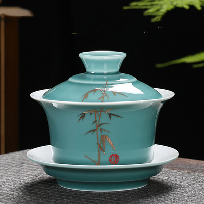 Ķīniešu roku darbs, balts porcelāns Gaiwan, rokām apgleznoti ziedi, tējas trauks, sadzīves keramikas tējas trauki, dzēriena trauki, personīgais kauss 230 ml