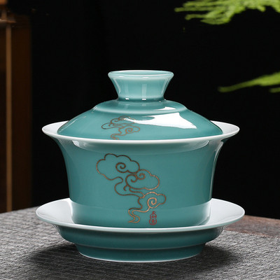 Ķīniešu roku darbs, balts porcelāns Gaiwan, rokām apgleznoti ziedi, tējas trauks, sadzīves keramikas tējas trauki, dzēriena trauki, personīgais kauss 230 ml