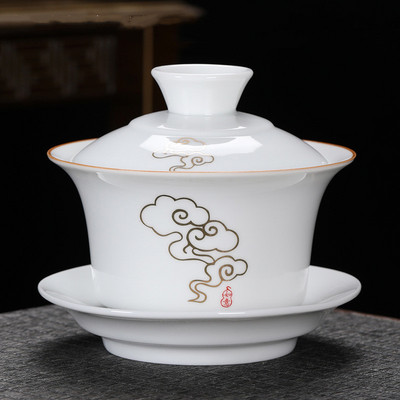Ķīniešu roku darbs, balts porcelāns Gaiwan, rokām apgleznoti ziedi, tējas trauks, sadzīves keramikas tējas trauki, dzēriena trauki, personīgais kauss 230 ml