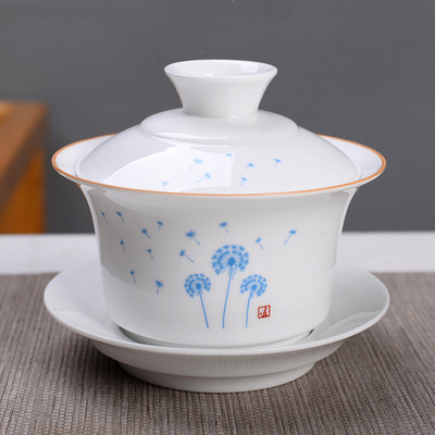 Ķīniešu roku darbs, balts porcelāns Gaiwan, rokām apgleznoti ziedi, tējas trauks, sadzīves keramikas tējas trauki, dzēriena trauki, personīgais kauss 230 ml