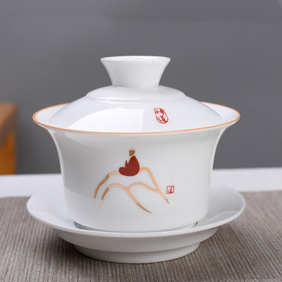 Ķīniešu roku darbs, balts porcelāns Gaiwan, rokām apgleznoti ziedi, tējas trauks, sadzīves keramikas tējas trauki, dzēriena trauki, personīgais kauss 230 ml