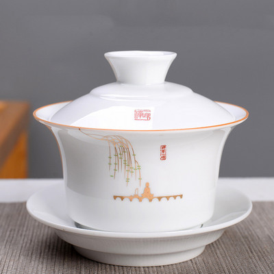 Ķīniešu roku darbs, balts porcelāns Gaiwan, rokām apgleznoti ziedi, tējas trauks, sadzīves keramikas tējas trauki, dzēriena trauki, personīgais kauss 230 ml