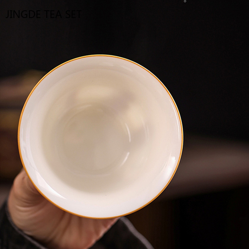 Σουέτ Jade Λευκή Πορσελάνη Gaiwan Χειροποίητη Ζωγραφισμένη Lotus Φλυτζάνι τσαγιού Ταξίδι Τσάι Μπολ Κινέζικα κεραμικά σκεύη τσαγιού Ποτό 180ml