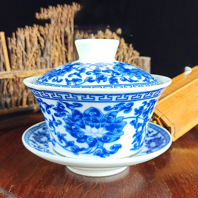 Jingdezhen Ceramic Gaiwan Ziedu raksts Tējas tase Ar rokām gatavota tēja ķīniešu baltā porcelāna tējas komplekts Aksesuāri Tējas ceremonija