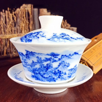 Jingdezhen Ceramic Gaiwan Ziedu raksts Tējas tase Ar rokām gatavota tēja ķīniešu baltā porcelāna tējas komplekts Aksesuāri Tējas ceremonija