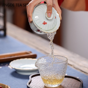 Китайски ръчно рисуван модел на лотос, керамична чаша за чай Gaiwan, ръчно изработена купа за чай, домашни порцеланови принадлежности за чай, съдове за пиене, 210 ml