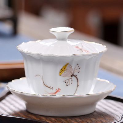 Ķīniešu rokām apgleznotas lotosa raksta keramikas Gaiwan tējas krūze ar rokām gatavota tējas bļoda Mājas porcelāna tējas trauki Aksesuāri Dzērienu trauki 210ml