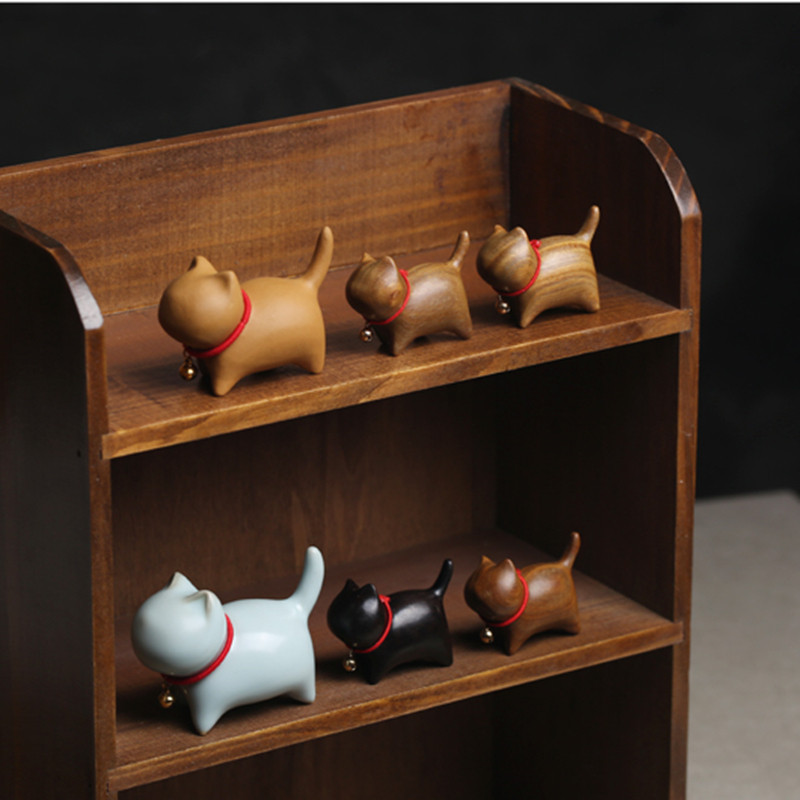 Ķīniešu koksne jauka melna kaķa tēja mājdzīvnieku figūriņas Tējas ceremonija Zen galda istabas dekorēšana aksesuāri Dzīvnieku ornaments