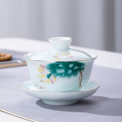 Ķīniešu zilā un baltā porcelāna vāka bļoda Tējas krūze ar rokām gatavota Keramika Tējas turīns Bļoda Tējas ceremonija Aksesuāri ceļojumiem Dzērieni