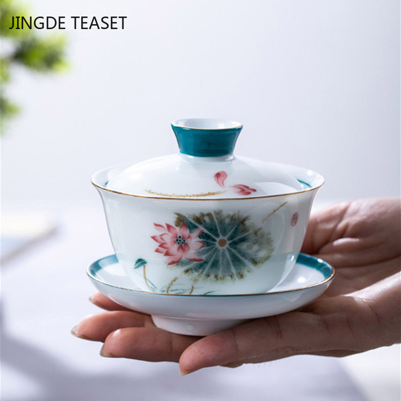 Ķīniešu zilā un baltā porcelāna vāka bļoda Tējas krūze ar rokām gatavota Keramika Tējas turīns Bļoda Tējas ceremonija Aksesuāri ceļojumiem Dzērieni