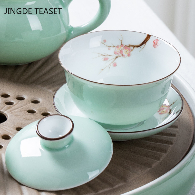 Ķīniešu zilā un baltā porcelāna vāka bļoda Tējas krūze ar rokām gatavota Keramika Tējas turīns Bļoda Tējas ceremonija Aksesuāri ceļojumiem Dzērieni