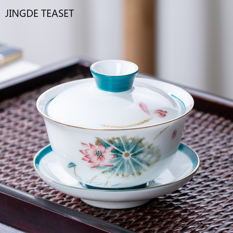 Ķīniešu zilā un baltā porcelāna vāka bļoda Tējas krūze ar rokām gatavota Keramika Tējas turīns Bļoda Tējas ceremonija Aksesuāri ceļojumiem Dzērieni