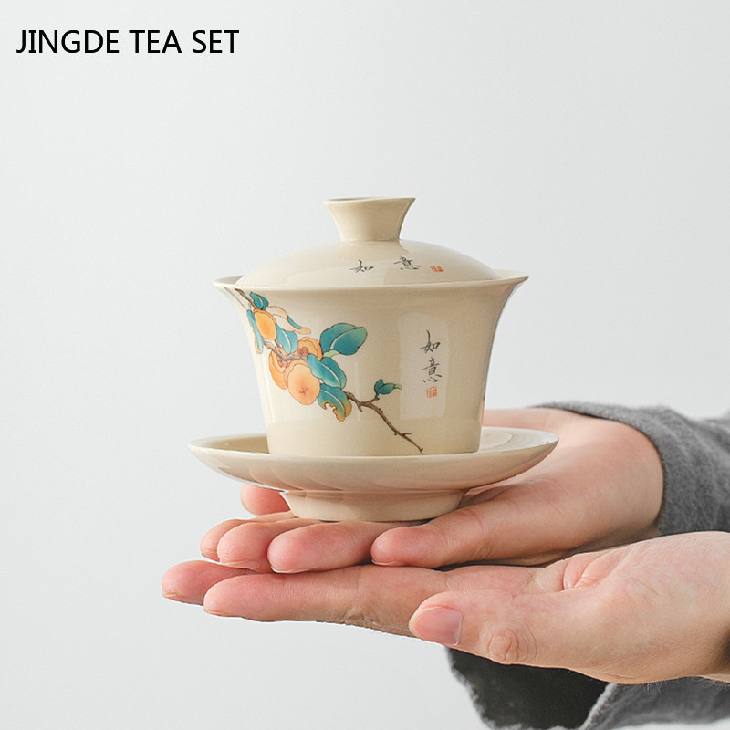 Augstākās klases keramikas Gaiwan rokām darināts pārnēsājams tējas komplekts Ķīniešu stila tējas krūzes komplekts Mājas porcelāna tējas trauks Pielāgotas tējas trauki dāvanas