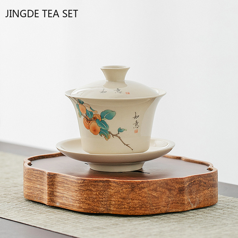 Augstākās klases keramikas Gaiwan rokām darināts pārnēsājams tējas komplekts Ķīniešu stila tējas krūzes komplekts Mājas porcelāna tējas trauks Pielāgotas tējas trauki dāvanas