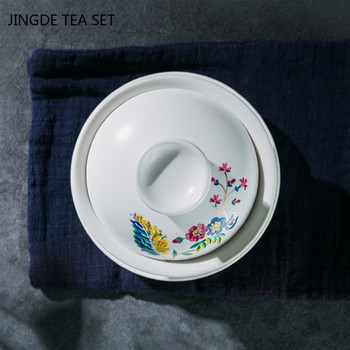 Китайска ръчно изработена керамична чаша за чай Gaiwan Ръчно рисувани шарки на цветя Чаена супница Домакински прибори за чай Персонална чаша за пътуване 120 ml
