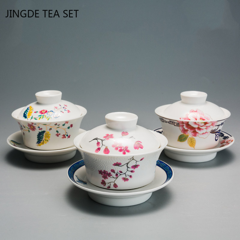 Ķīniešu roku darbs keramikas Gaiwan tējas krūze ar rokām apgleznota ziedu raksta tēja Tureen mājsaimniecības tējas trauki ceļojumu personīgā krūze 120 ml