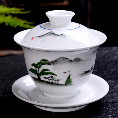 Kézzel festett kerámia tea tureen kínai hordozható teafőző három cai Gaiwan otthoni fehér porcelán teáskészlet fedővel teáscsésze 200 ml