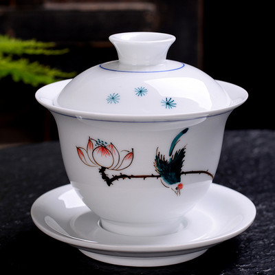 Kézzel festett kerámia tea tureen kínai hordozható teafőző három cai Gaiwan otthoni fehér porcelán teáskészlet fedővel teáscsésze 200 ml