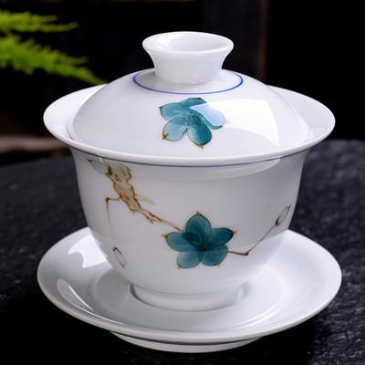 Kézzel festett kerámia tea tureen kínai hordozható teafőző három cai Gaiwan otthoni fehér porcelán teáskészlet fedővel teáscsésze 200 ml