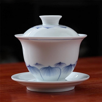 Kézzel festett kerámia tea tureen kínai hordozható teafőző három cai Gaiwan otthoni fehér porcelán teáskészlet fedővel teáscsésze 200 ml