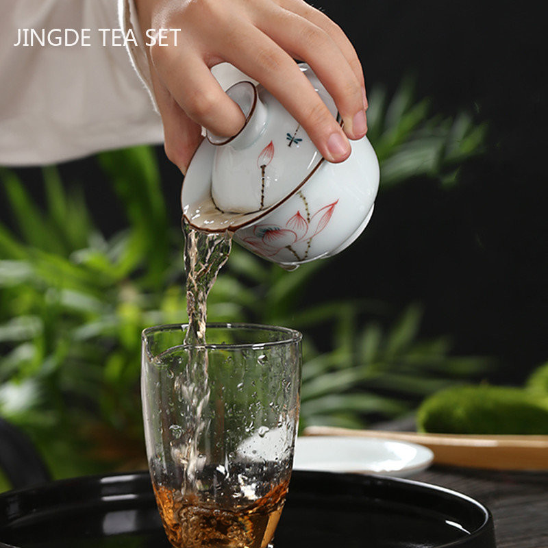 Kézzel festett kerámia tea tureen kínai hordozható teafőző három cai Gaiwan otthoni fehér porcelán teáskészlet fedővel teáscsésze 200 ml