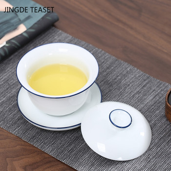 Голяма чаша за чай Dehua, ръчно изработена керамика Gaiwan, ръчно рисувана супница за чай, китайски бял порцелан, сервиз за чай, аксесоари, съдове за напитки 190 мл