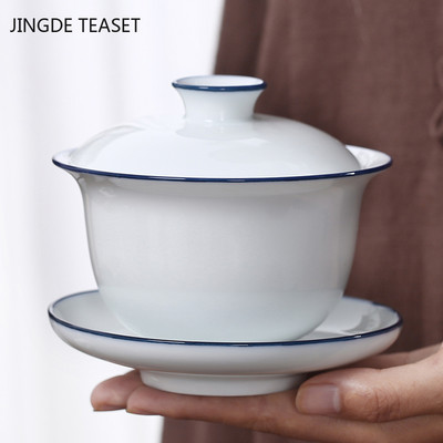 Dehua ceașcă de ceai mare din ceramică Gaiwan, pictată manual, din porțelan alb chinezesc Set de ceai Accesorii Vase 190ML